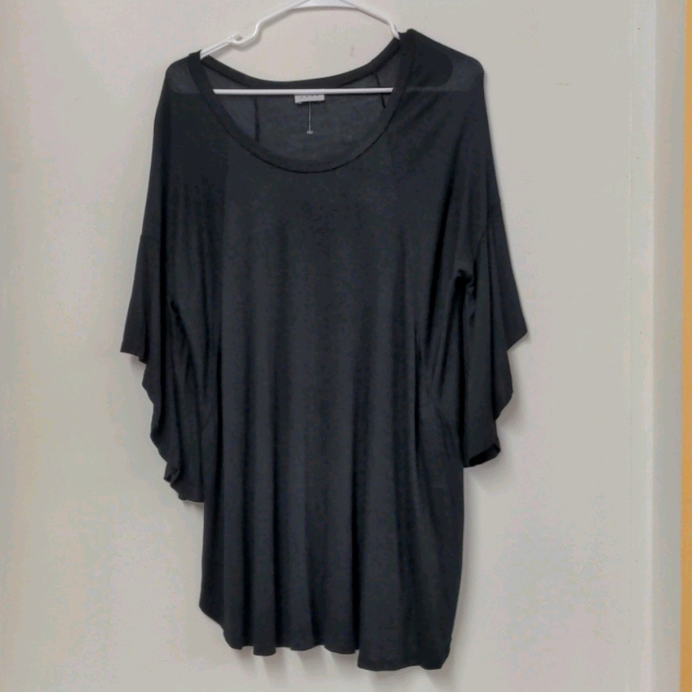Black semi-sheer angel sleeve top 1X 2X 3x plus size stretchy